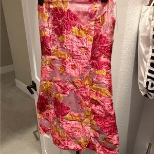 Strapless Floral Pink and Yellow Dress